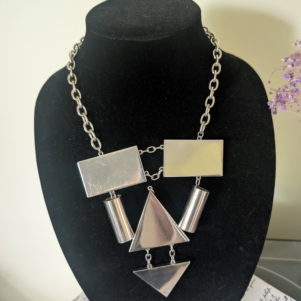 Silver Geometric Statement Necklace